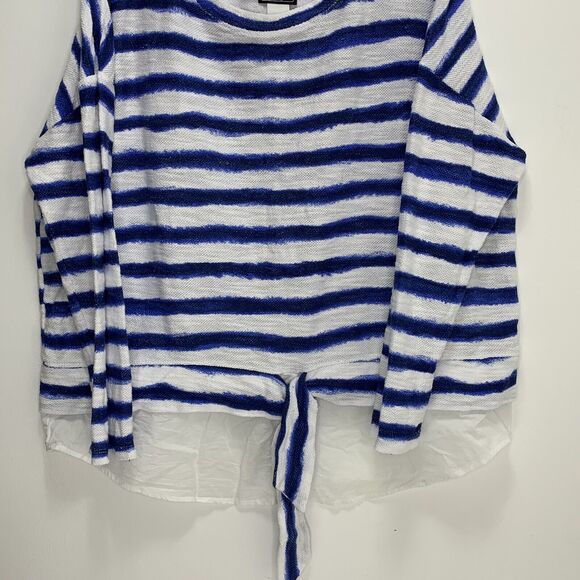 LARK LANE Women's Shirt Top Stripe Long Sleeve Pullover Tie Waist Sz XL Oversiz - Picture 2 of 5